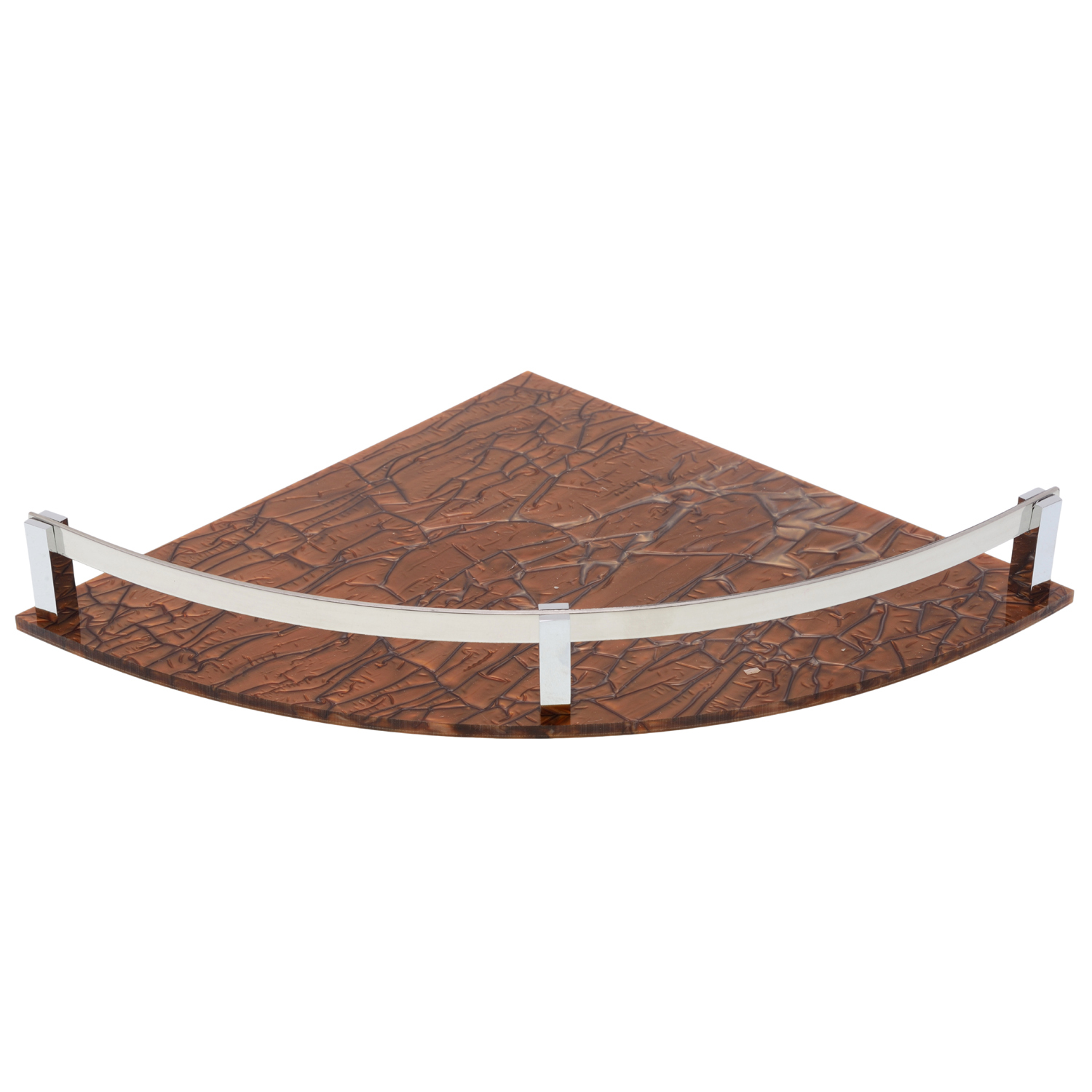 Corner Shelf - Acrylic & Stainless Steel | 8 X 8 Inch, 9 X 9 Inch, Pink Marble Design, Stylish Heavy Silver Railing & Brass Brackets