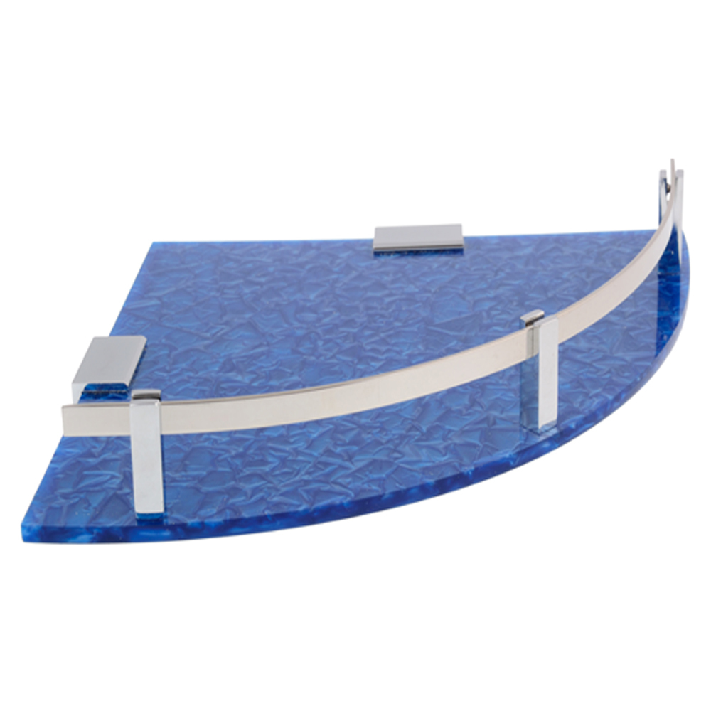 Corner Shelf - Acrylic & Stainless Steel | 8 X 8 Inch, 9 X 9 Inch, Pink Marble Design, Stylish Heavy Silver Railing & Brass Brackets