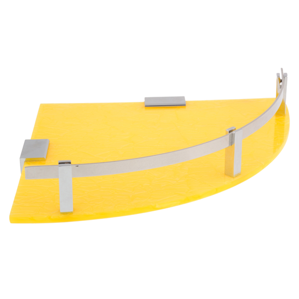 Corner Shelf - Acrylic & Stainless Steel | 8 X 8 Inch, 9 X 9 Inch, Pink Marble Design, Stylish Heavy Silver Railing & Brass Brackets