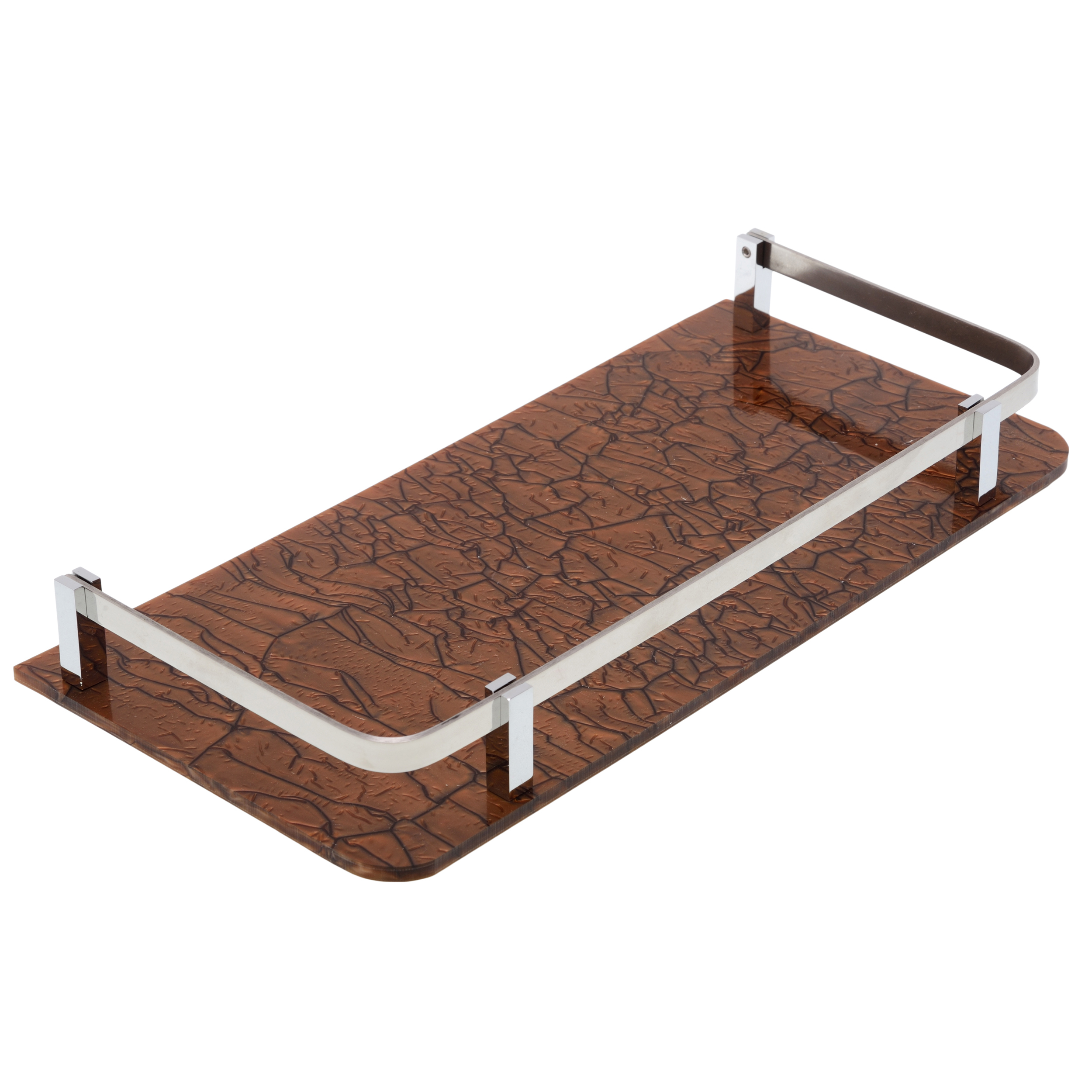 Luxurious Marble Acrylic Shelf - 12x6 Inch | White, Light Blue, Brown With Heavy Stainless Steel Railing And Brass Brackets
