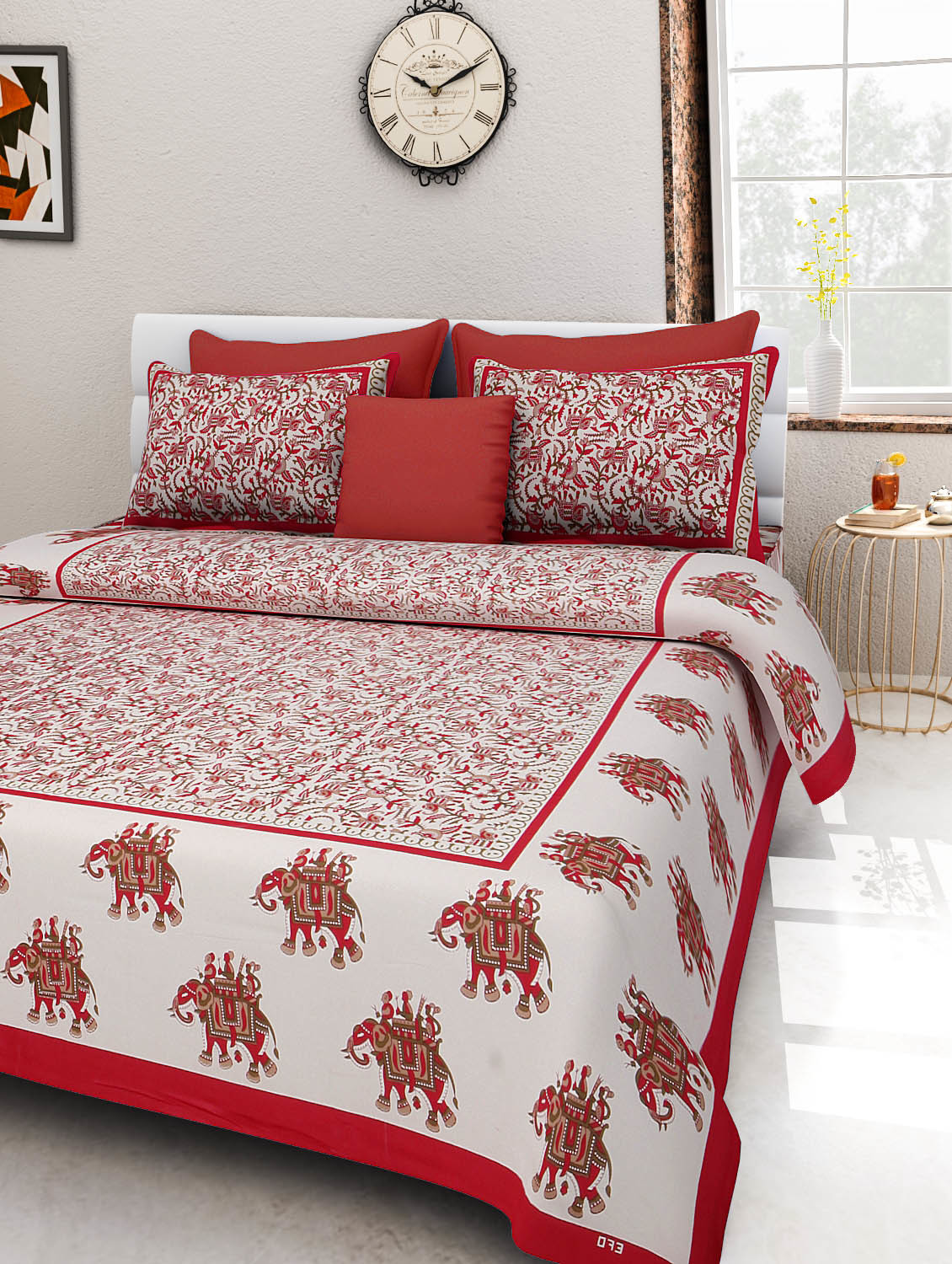 Double Bed Sheet - 100% Cotton, Queen Size 2286x2743mm | Multi Color Traditional Sanganeri Print, Includes 2 Pillow Covers, Washable, No Shrinkage, High Bulk Yarn