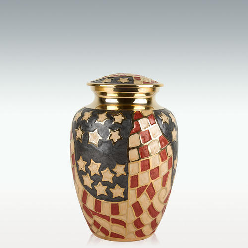 Multi-color Medium Old Glory Brass Cremation Urn