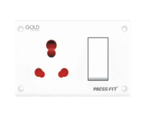 Pressfit Gold 3-in-1 6/16 Amp. Universal Socket - Fire Retardant Poly-Carbonate, White | Elegant Design, Built-in Power Switch, Protective Cover