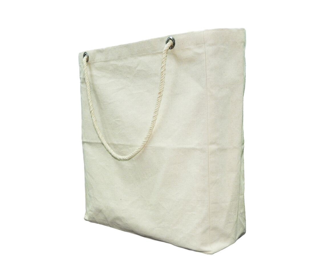 Recyclable Shopping Bags - 100% Cotton, 15.5x14x5 Inches, Off-white | Lightweight, Trendy Design, Durable Eyelet Handles