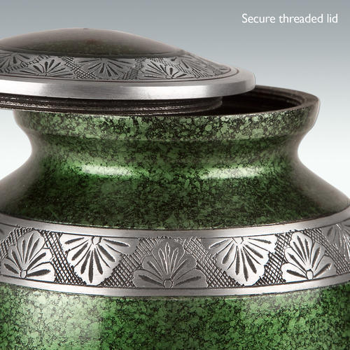 Silver Large Green Lively Leaves Cremation Urn