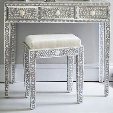 Bone Inlay Dressing Table With Stool