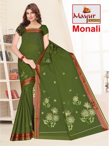 16 Ladies Cotton Embroidery Work Saree
