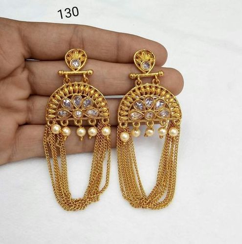 Artificial Long Earrings - Alloy Material, Gold Plated Finish, Golden Color | Perfect for Anniversary, Engagement, Gift, Wedding, Party
