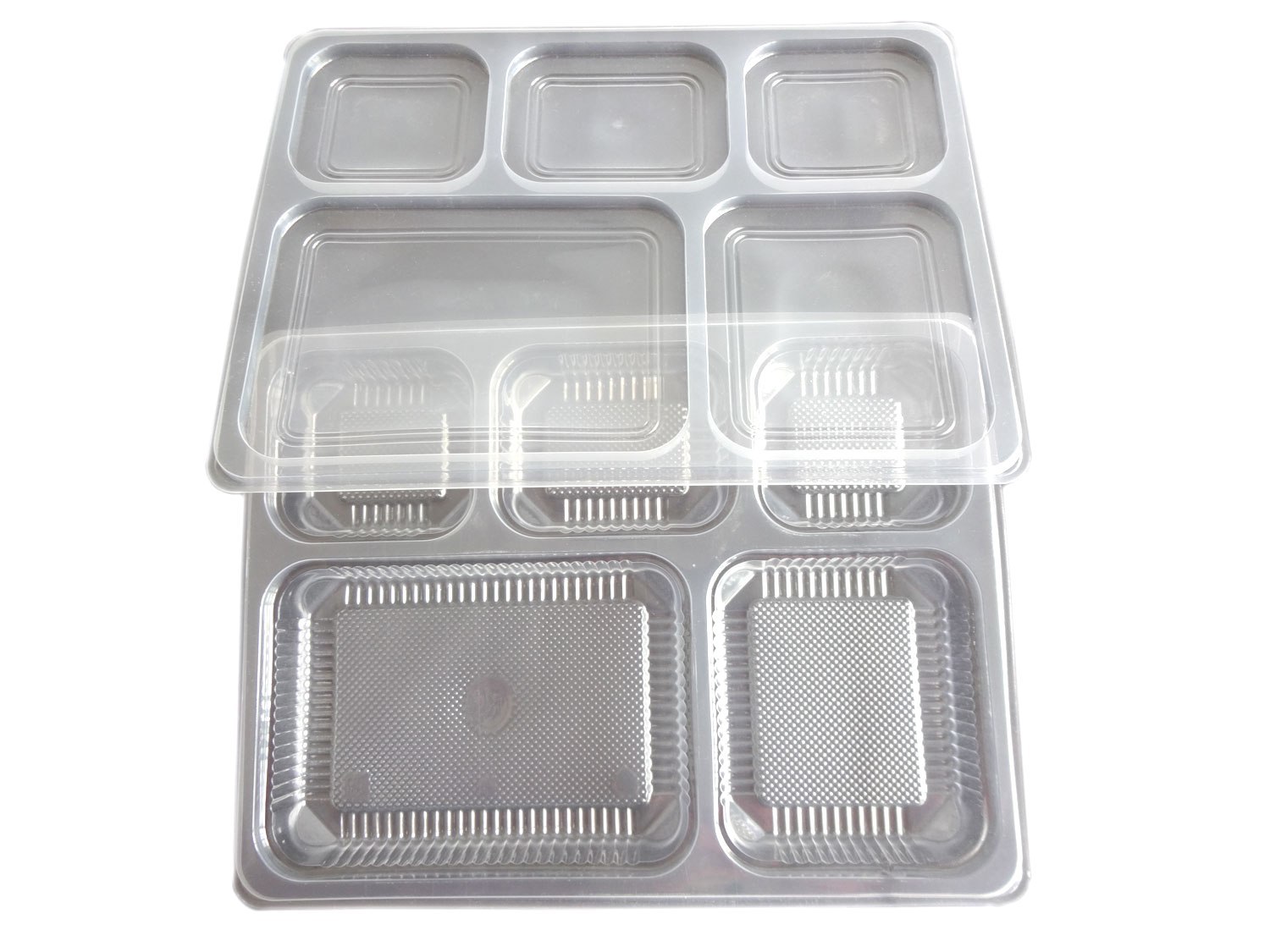 5 Section Tray With Lid - Pp Material, 32cm X 25cm Size, Transparent Color | Eco-friendly, Self-sealing Design, Versatile For Canteens And Restaurants