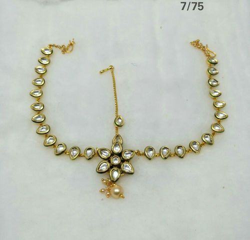 Simple Maang Tikka - Pearl and Rhinestone Elegance | Ideal for Weddings, Engagements, and Parties
