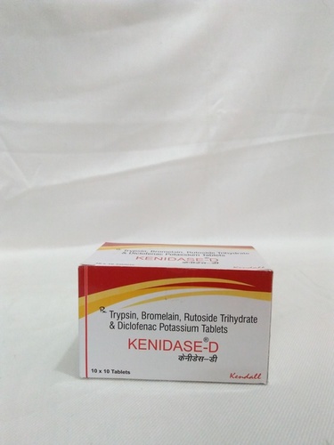 KENIDASE - D TAB - Trypsin 48 mg, Bromelain 90 mg, Rutoside Trihydrate 100 mg, Diclofenac Sodium 50 mg | Vitamins, Minerals, Lycopene, Lutein, Grape Seed Extract Tablets