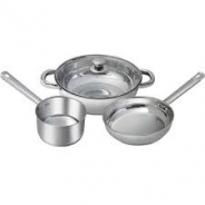 Sandwich Bottom Sauce Pan - Stainless Steel, 4 Pcs Set | Induction Compatible, Heavy Gauge Aluminum Base, Non-Stick, Easy Cleaning, Even Heating