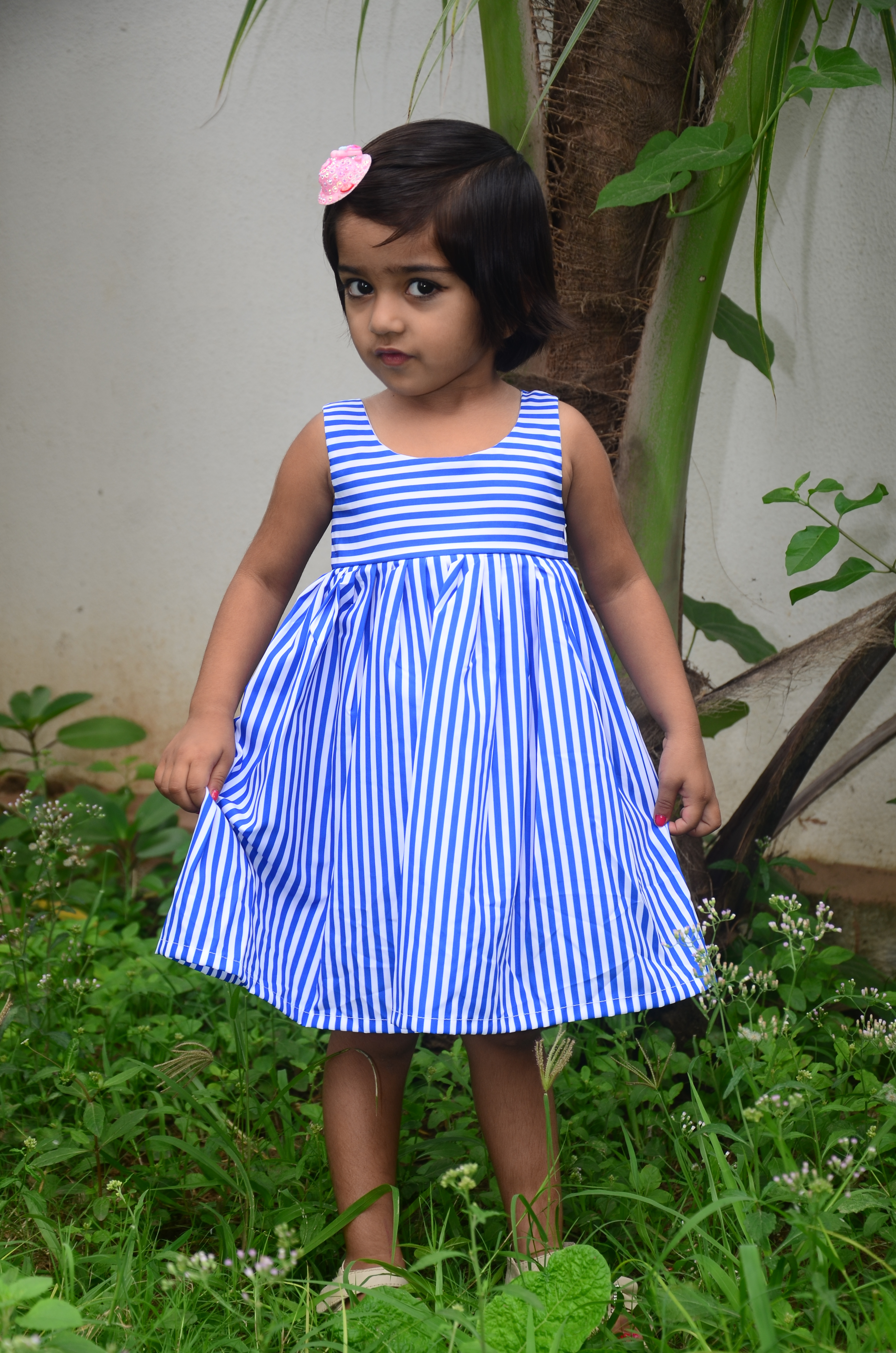 Stripe Baby Frock - Polyester Sizes 18 20 22 24 Color Blue | Comfortable Fit Elegant Finish Trendy Pattern Ideal For Parties