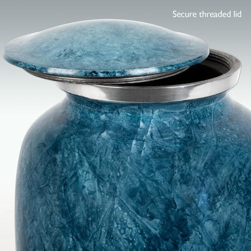 Denim Cremation Urn - 200 Cubic Inches, Engravable Aluminum Design With Hand-painted Finish, Blue And Silver Color