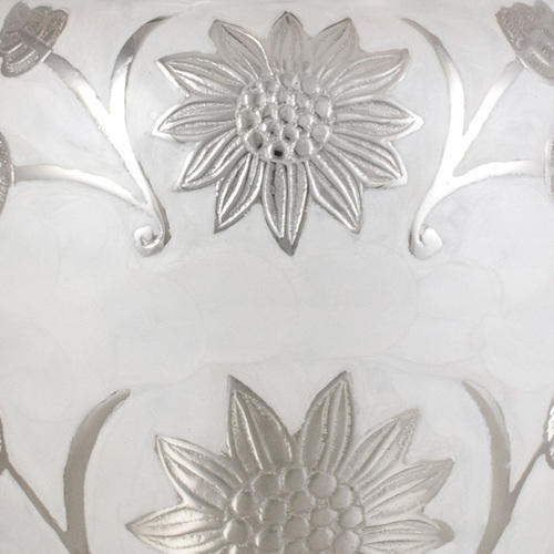 Large Pearl Blossom Brass Cremation Urn - 6-3/4" W X 10-1/4" H, Creamy White & Silver Finish, Secure Top-opening Design