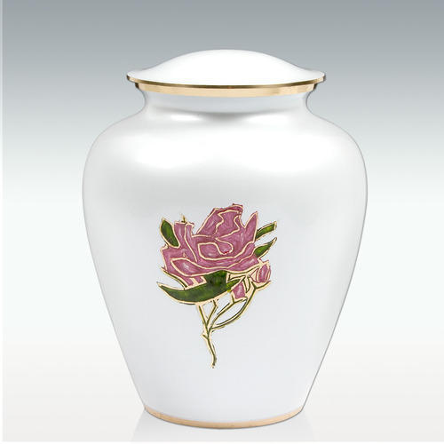 White Large Pearl Rose Brass Cremation Urn