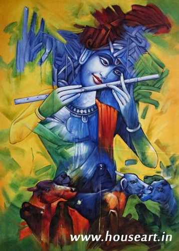 Lord Krishna Canvas Paintings Medium: Oil