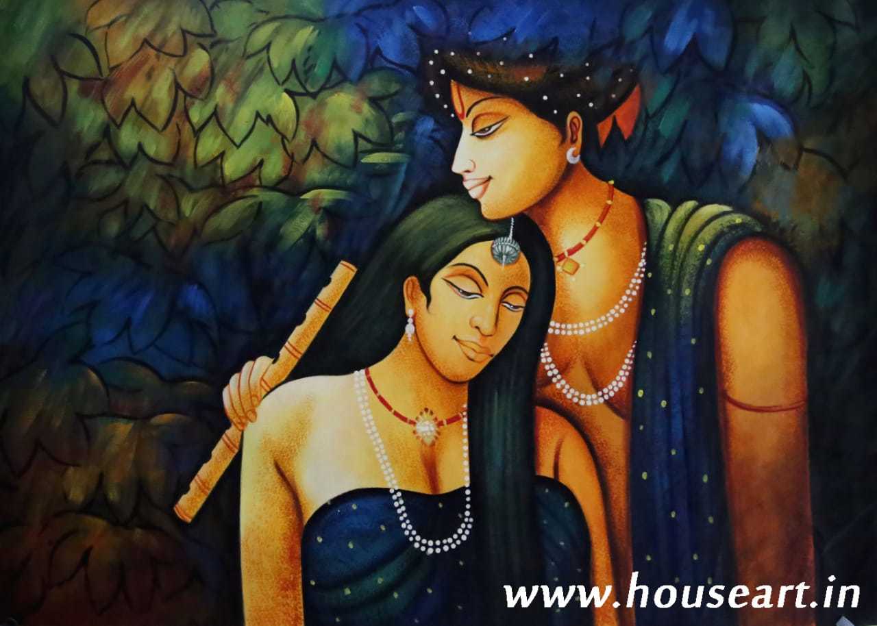 Lord Krishna Canvas Paintings Medium: Oil