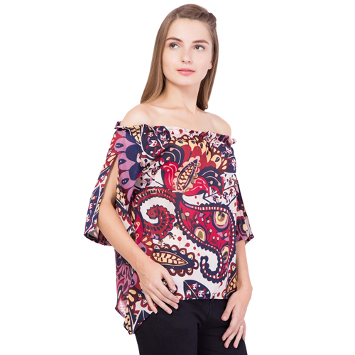 Ladies Off Shoulder Top - Fabric, Multiple Sizes, Multicolor | Off-shoulder Style, Floral Print, Easy Wash, Comfortable, Stylish, Versatile