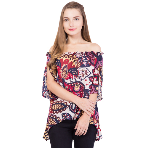 Ladies Off Shoulder Top - Fabric, Multiple Sizes, Multicolor | Off-shoulder Style, Floral Print, Easy Wash, Comfortable, Stylish, Versatile