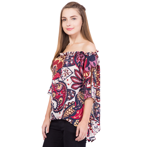 Ladies Off Shoulder Top - Fabric, Multiple Sizes, Multicolor | Off-shoulder Style, Floral Print, Easy Wash, Comfortable, Stylish, Versatile