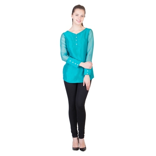 Womens Solid Turquoise Top