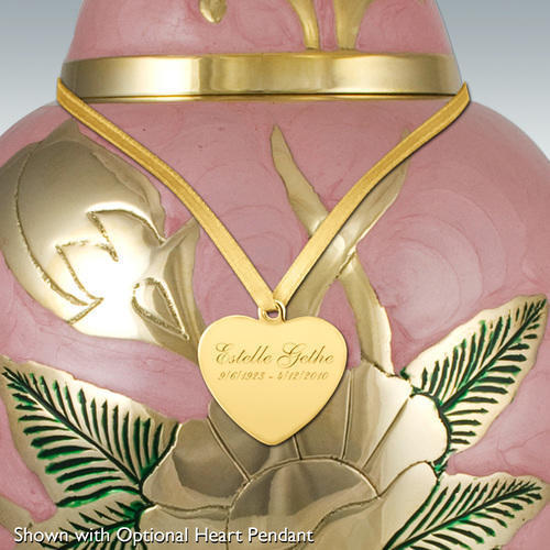 Pink & Gold Large Tender Peony Brass Cremation Urn