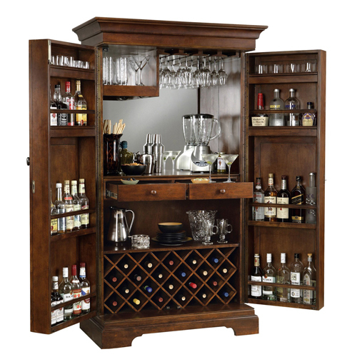 Wooden Bar Counter - Solid Wood, Polished Brown Finish | Elegant Design with Multiple Shelves, 2 Drawers, and Wine Rack