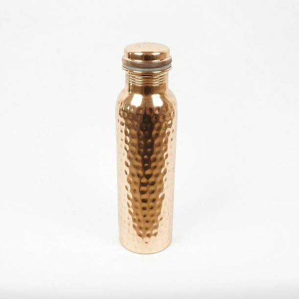 Hammered Copper Bottle - 1000ml, 25cm Height, 8cm Diameter | Cork-shaped Leak-proof Cap, Durable Copper Alloy, Attractive Design, Easy To Clean