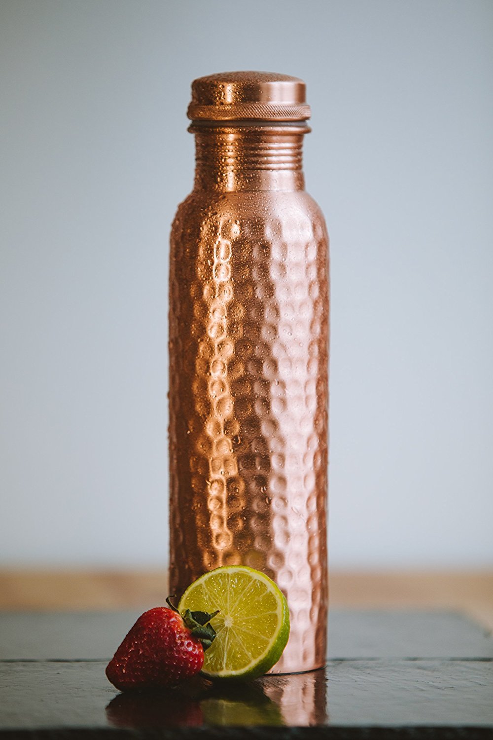Hammered Copper Bottle - 1000ml, 25cm Height, 8cm Diameter | Cork-shaped Leak-proof Cap, Durable Copper Alloy, Attractive Design, Easy To Clean
