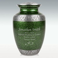 Silver Extra Large Brushed Green Cremation Urn Engravable