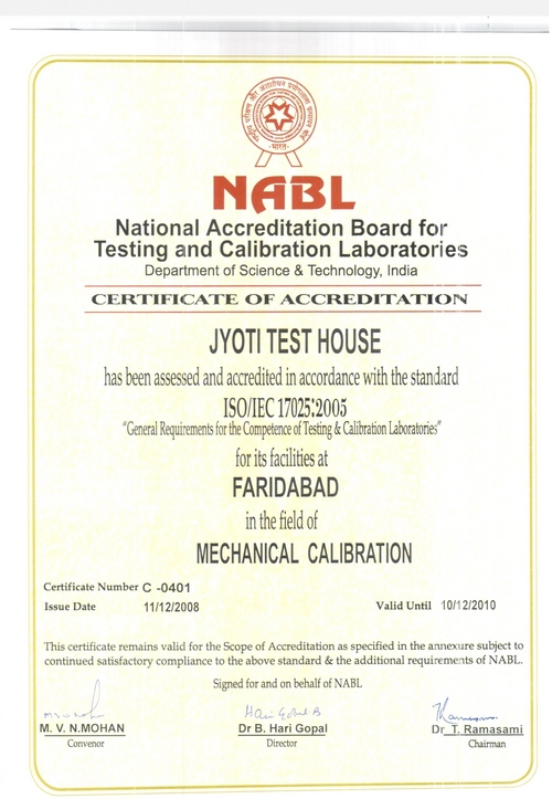 "NATIONAL ACCREDITATION BOARD FOR TESTING  & CALIBRATION LABORATORIES