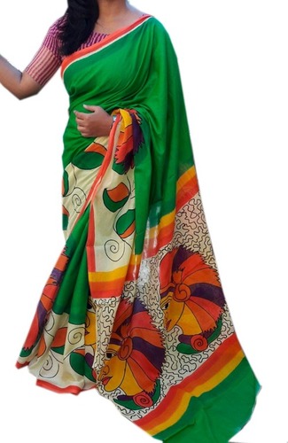 Cotton Silk Madhubani Hand Printing Saree
