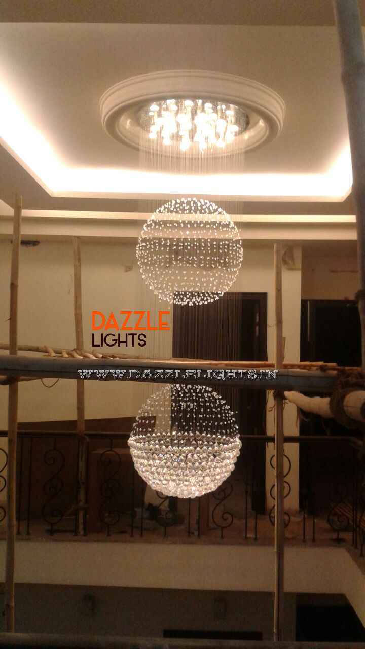 Fibre Optic Chandelier - Asfour Crystal, 8 Ft Height, Gold Finish | Eco-friendly, Handmade, Precision Designed, Lifetime Guarantee