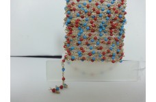 पिंक फ़िरोज़ा प्लेन राउंड बीड्स रोज़री चेन 2-2.5 मिमी