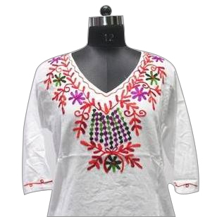 Ladies Kurtis - Cotton, L and XL Sizes, White and Red Embroidered, Casual Wear with Short Sleeves for All Seasons and Summer