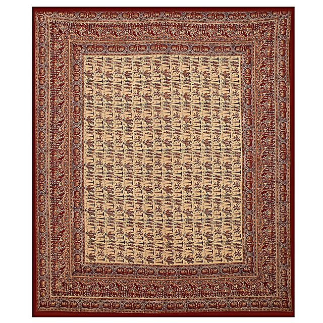 Brown (Shades) Cotton Fabric Rajasthani Bagru Print Queen Size Indian Hand Block Printed Bed Sheet Bedcover Home Decor Tapestry