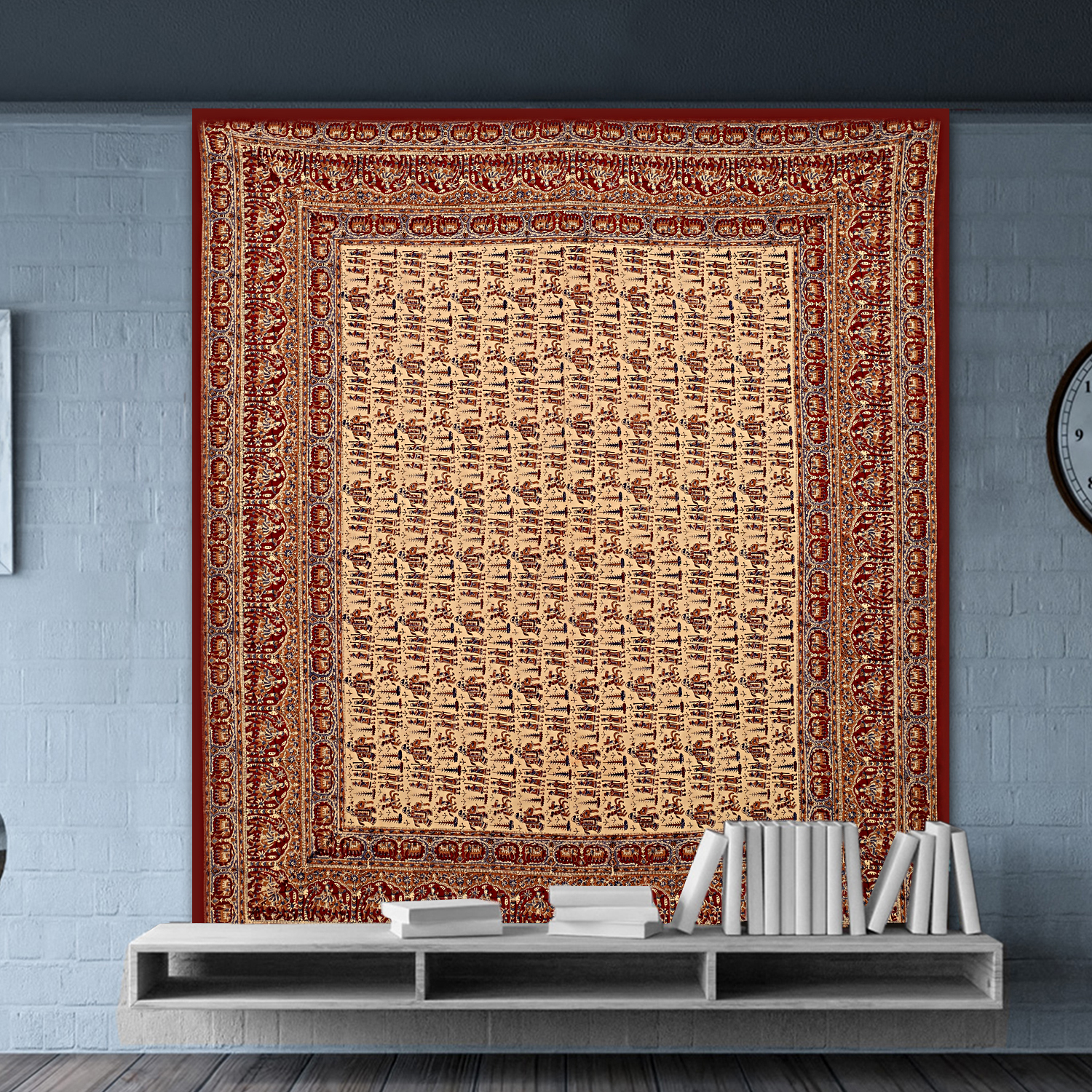 Brown (Shades) Cotton Fabric Rajasthani Bagru Print Queen Size Indian Hand Block Printed Bed Sheet Bedcover Home Decor Tapestry