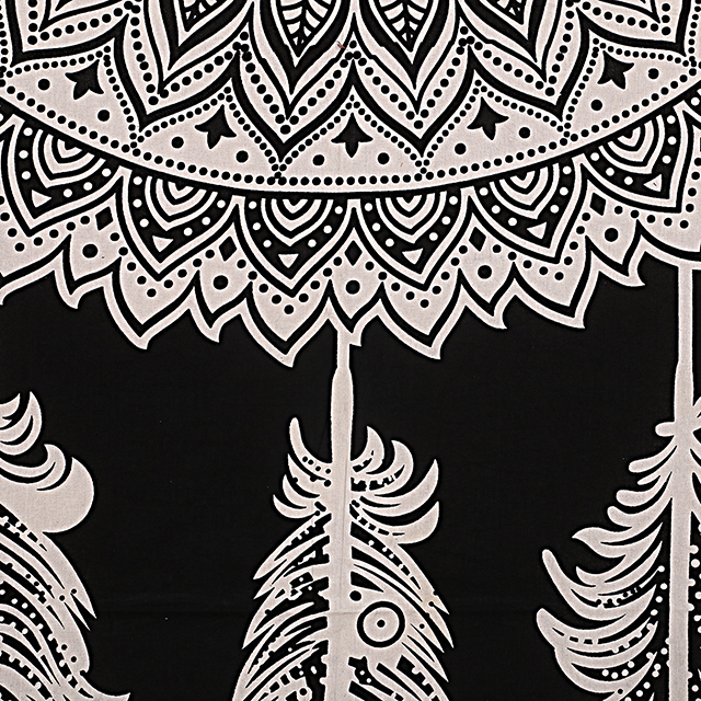 Dream Catcher Design Bedspread - 100% Cotton, 84x94 Inch Size, Black & White Feather Print, Washable, Versatile Usage