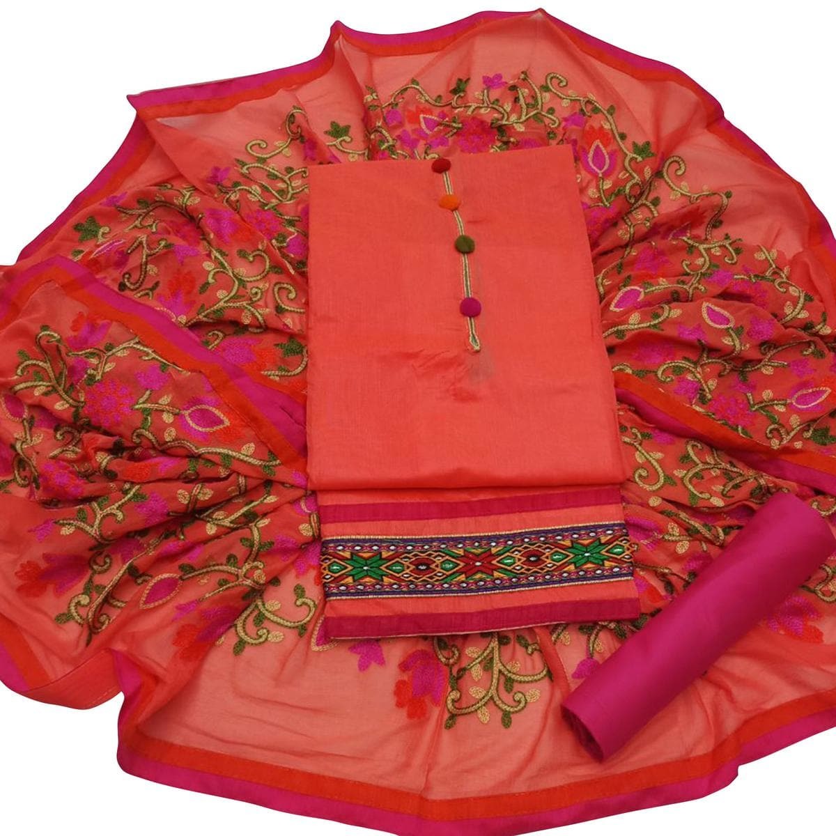 Chanderi Unstitched Suit - Jacquard Fabric