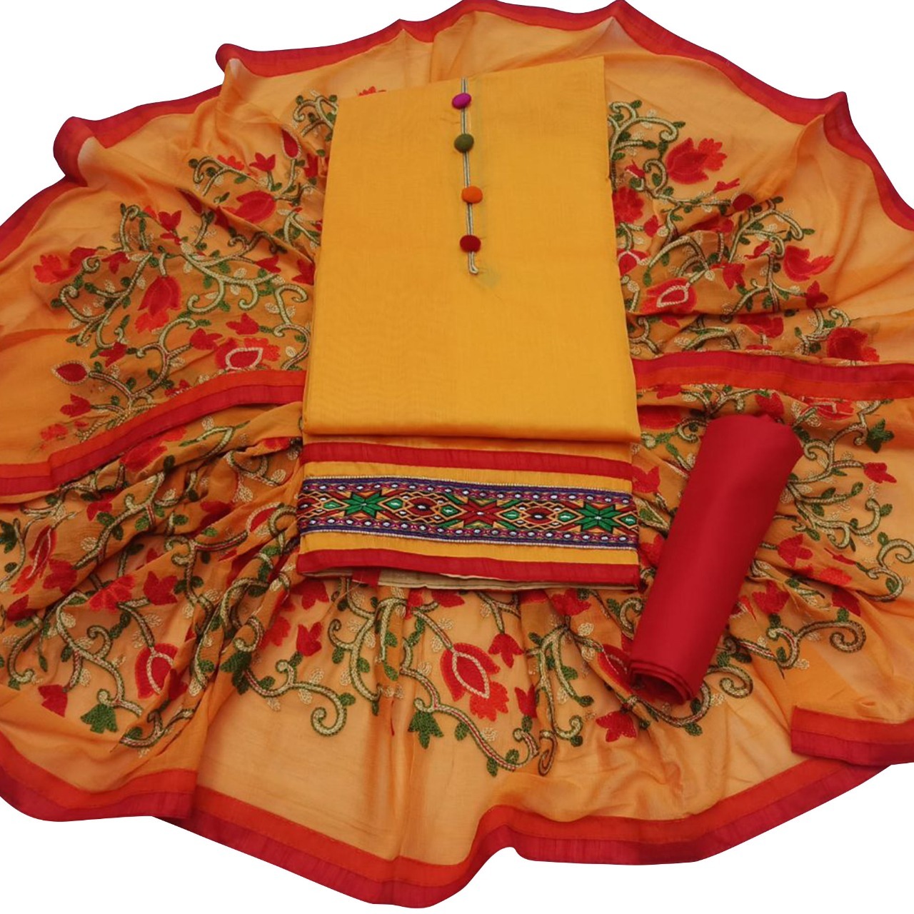 Chanderi Unstitched Suit - Jacquard Fabric