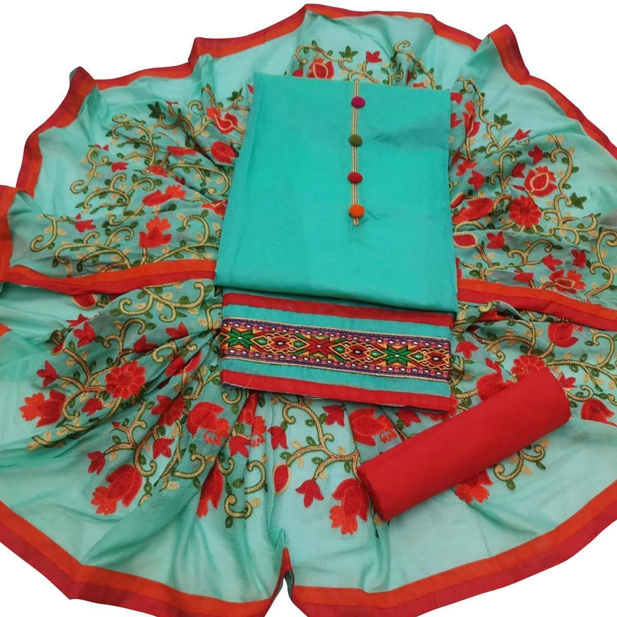 Chanderi Unstitched Suit - Jacquard Fabric