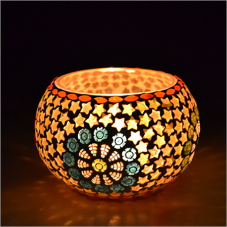 मोज़ेक ग्लास कैंडल होल्डर