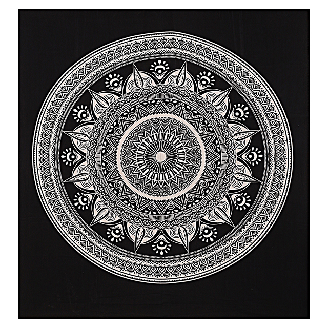 Black And White Indian Cotton Deepak Ombre Mandala Hand Printed Handmade Wall Hangings Bedspread Bed Sheet Tapestry