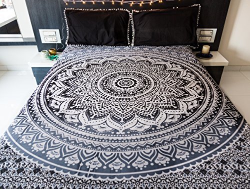 Black And White Wall Hangings Ombre Mandala Hand Printed Handmade Indian 100% Cotton Bedspread Bed Sheet Tapestry