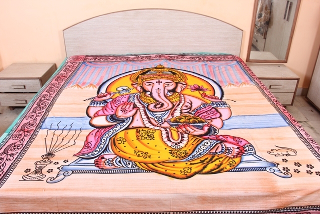 Multi Color Lord Ganesha Indian Traditional Religious 100% Cotton Printed Wall Hangings Wall Home Decor Tapestry