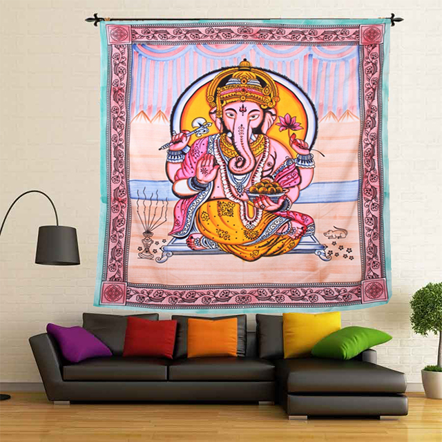 Multi Color Lord Ganesha Indian Traditional Religious 100% Cotton Printed Wall Hangings Wall Home Decor Tapestry