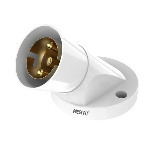 Pressfit Plastic Bulb Holder - Angle or Batten Model, Metal Internal Ring | White, Modular Design, Safety Fixing, Copper Contact Terminals
