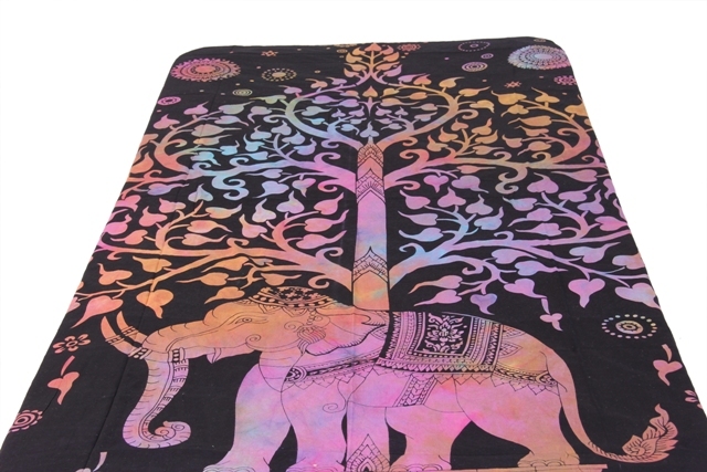 Quick Dry Elephant Mandala Tree Of Life Multi Color Tie And Dye Handmade Wall Hanging Bed Sheet Tapestry