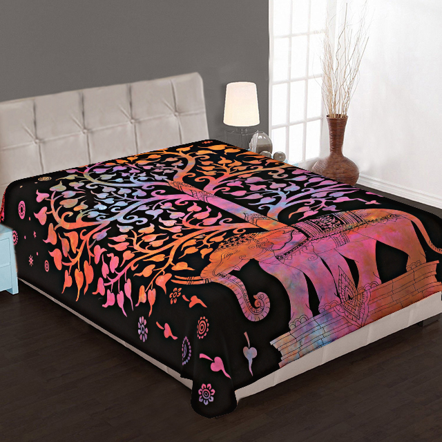 Quick Dry Elephant Mandala Tree Of Life Multi Color Tie And Dye Handmade Wall Hanging Bed Sheet Tapestry
